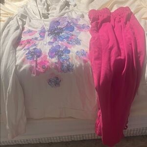 Floral Hoodie and Pink Pants Set
